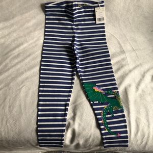 Mini Boden NWT girls 5-6 Navy and white stripe Dragon leggings